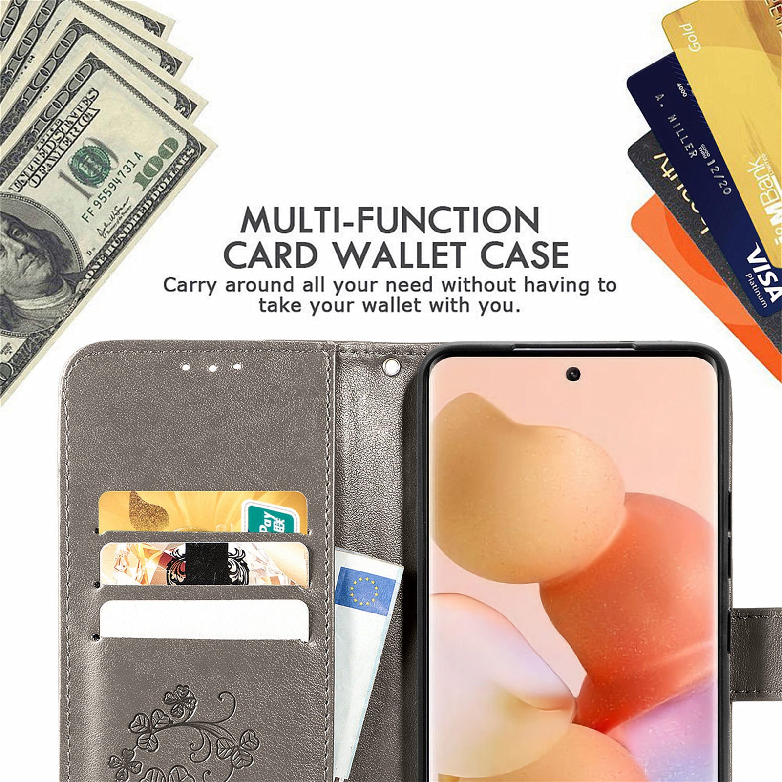 For Xiaomi 12 Lite 5G Shockproof Four-leaf Clover Imprinted Phone Case Stand PU Leather Flip Phone Wallet Cover with Wrist Strap For Xiaomi 12 Lite 5G Shockproof Four-leaf Clover Imprinted Phone Case Stand PU Leather Flip Phone Wallet Cover with Wrist Strap